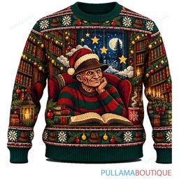 Freddy Krueger Christmas Storybook Library ugly christmas sweater