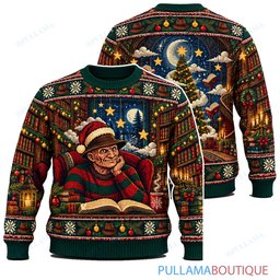 Freddy Krueger Christmas Storybook Library ugly christmas sweater