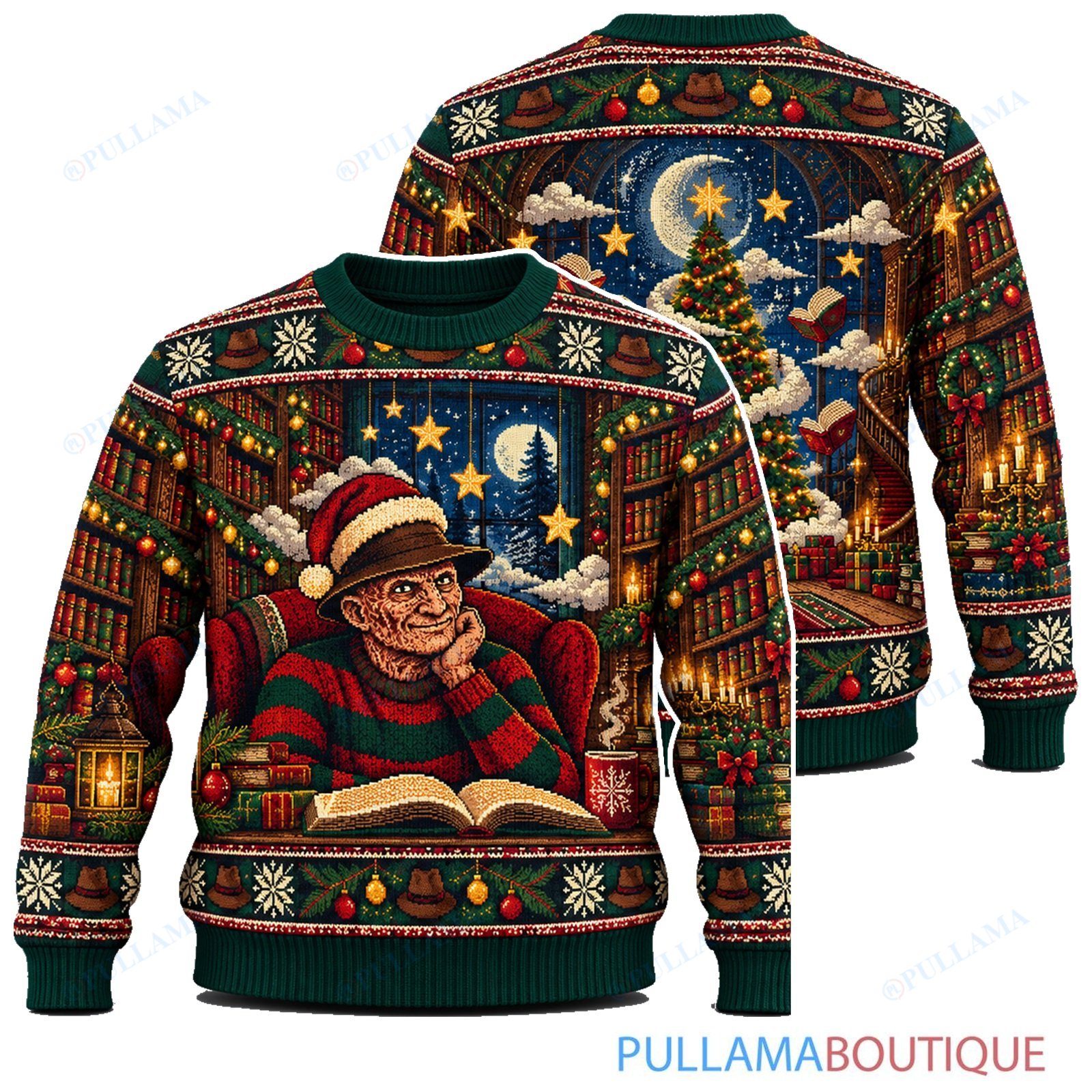 Freddy Krueger Christmas Storybook Library ugly christmas sweater