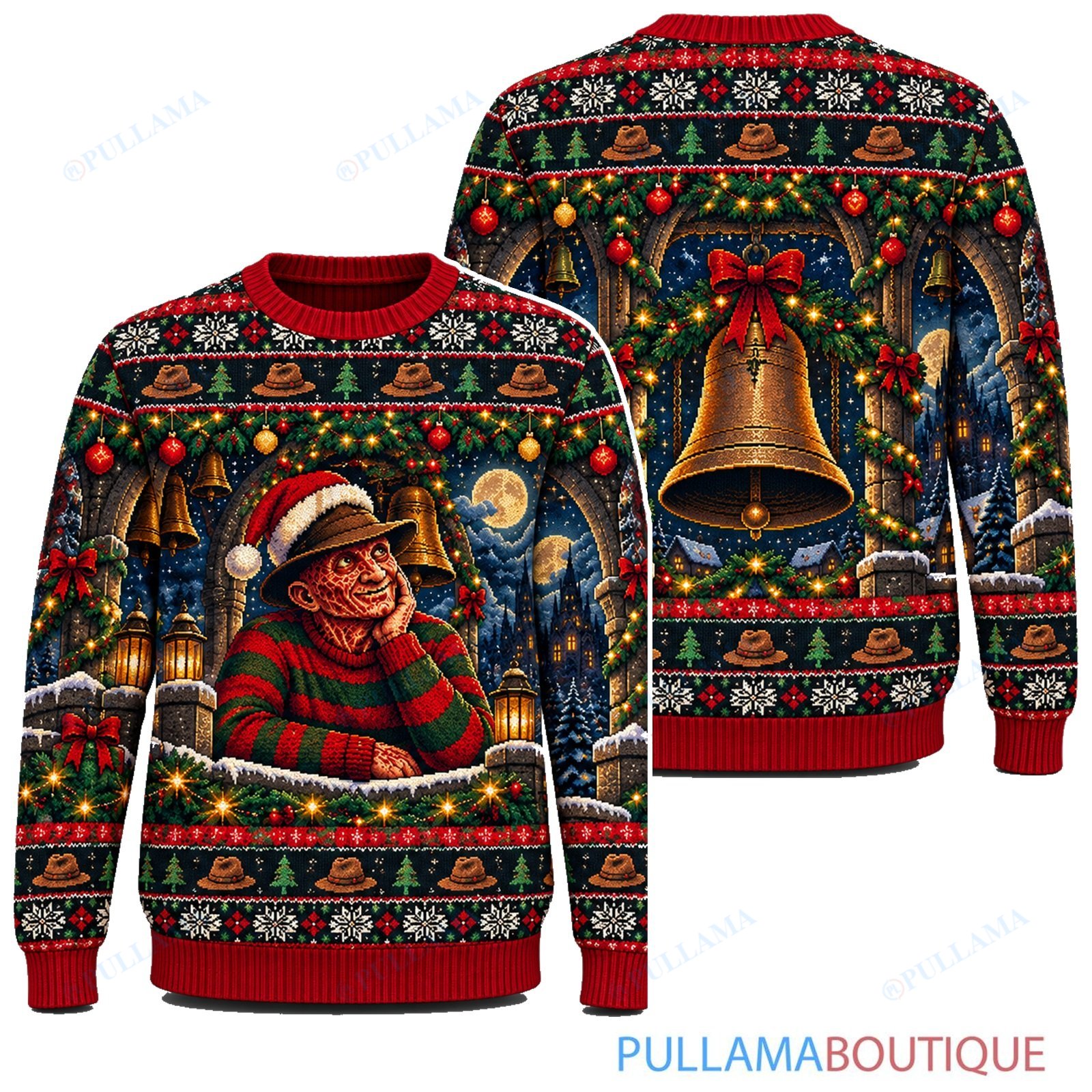 Freddy Krueger Christmas Bell Tower ugly christmas sweater