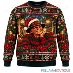 Freddy Krueger Poinsettia Greenhouse ugly christmas sweater