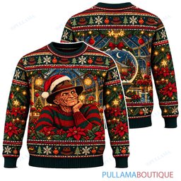 Freddy Krueger Poinsettia Greenhouse ugly christmas sweater