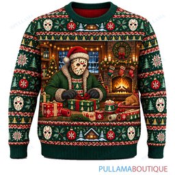 Jason Voorhees Christmas Gift Wrapping ugly christmas sweater