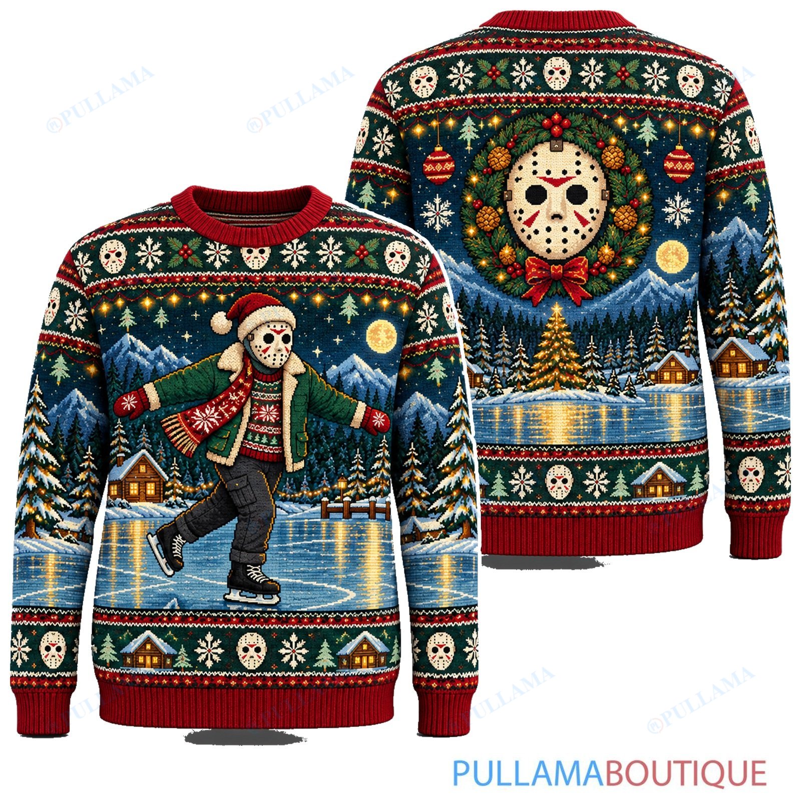 Jason Voorhees Holiday Ice Skating ugly christmas sweater