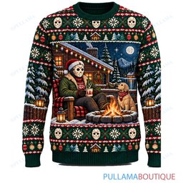 Jason Voorhees Christmas Cabin Porch ugly christmas sweater
