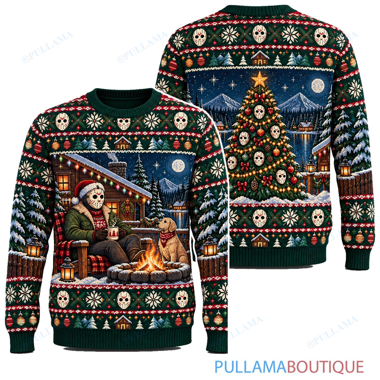 Jason Voorhees Christmas Cabin Porch ugly christmas sweater