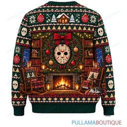 Jason Voorhees Cozy Cabin Fireplace ugly christmas sweater