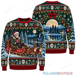 Jason Voorhees Santa Sleigh Ride ugly christmas sweater