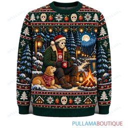 Jason Voorhees Holiday Lantern Campfire ugly christmas sweater