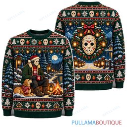 Jason Voorhees Holiday Lantern Campfire ugly christmas sweater