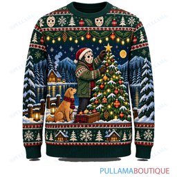 Jason Voorhees Christmas Tree Decorating ugly christmas sweater