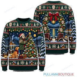 Jason Voorhees Christmas Tree Decorating ugly christmas sweater