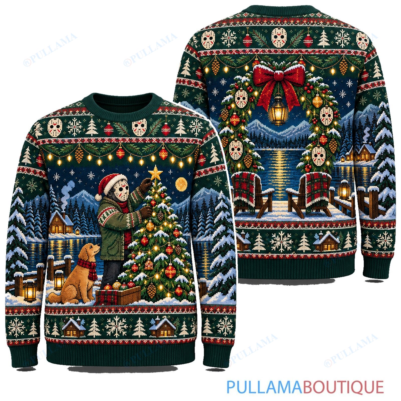 Jason Voorhees Christmas Tree Decorating ugly christmas sweater