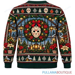 Jason Voorhees Poinsettia Greenhouse ugly christmas sweater