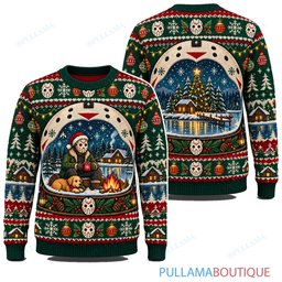 Jason Voorhees Crystal Lake Snow Globe ugly christmas sweater