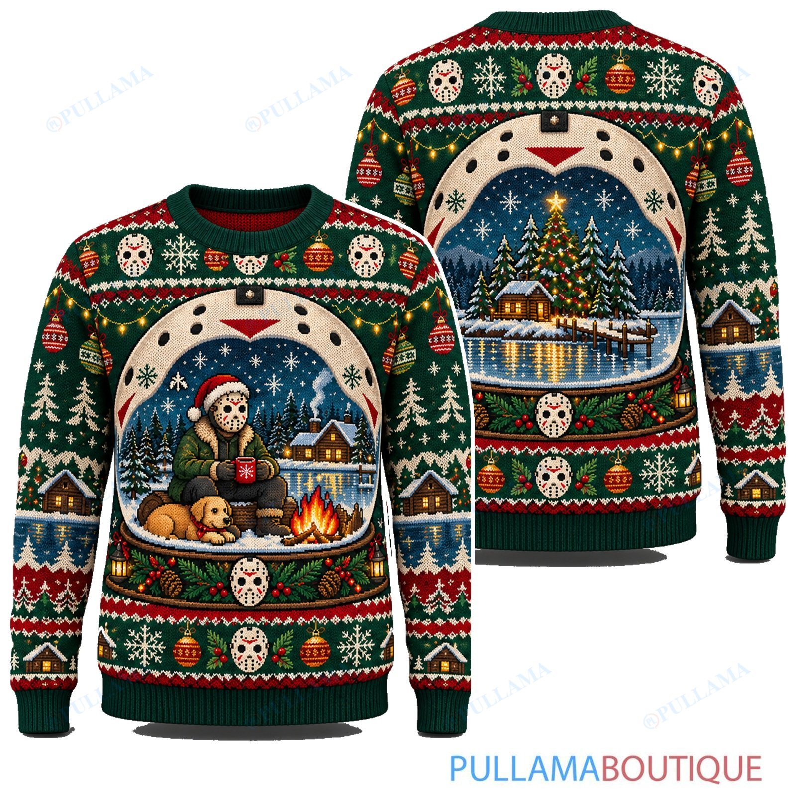 Jason Voorhees Crystal Lake Snow Globe ugly christmas sweater