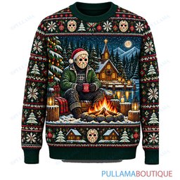 Jason Voorhees Christmas Chapel Campfire ugly christmas sweater