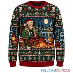 Jason Voorhees Cozy Christmas Campfire ugly christmas sweater