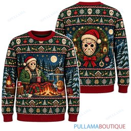 Jason Voorhees Cozy Christmas Campfire ugly christmas sweater