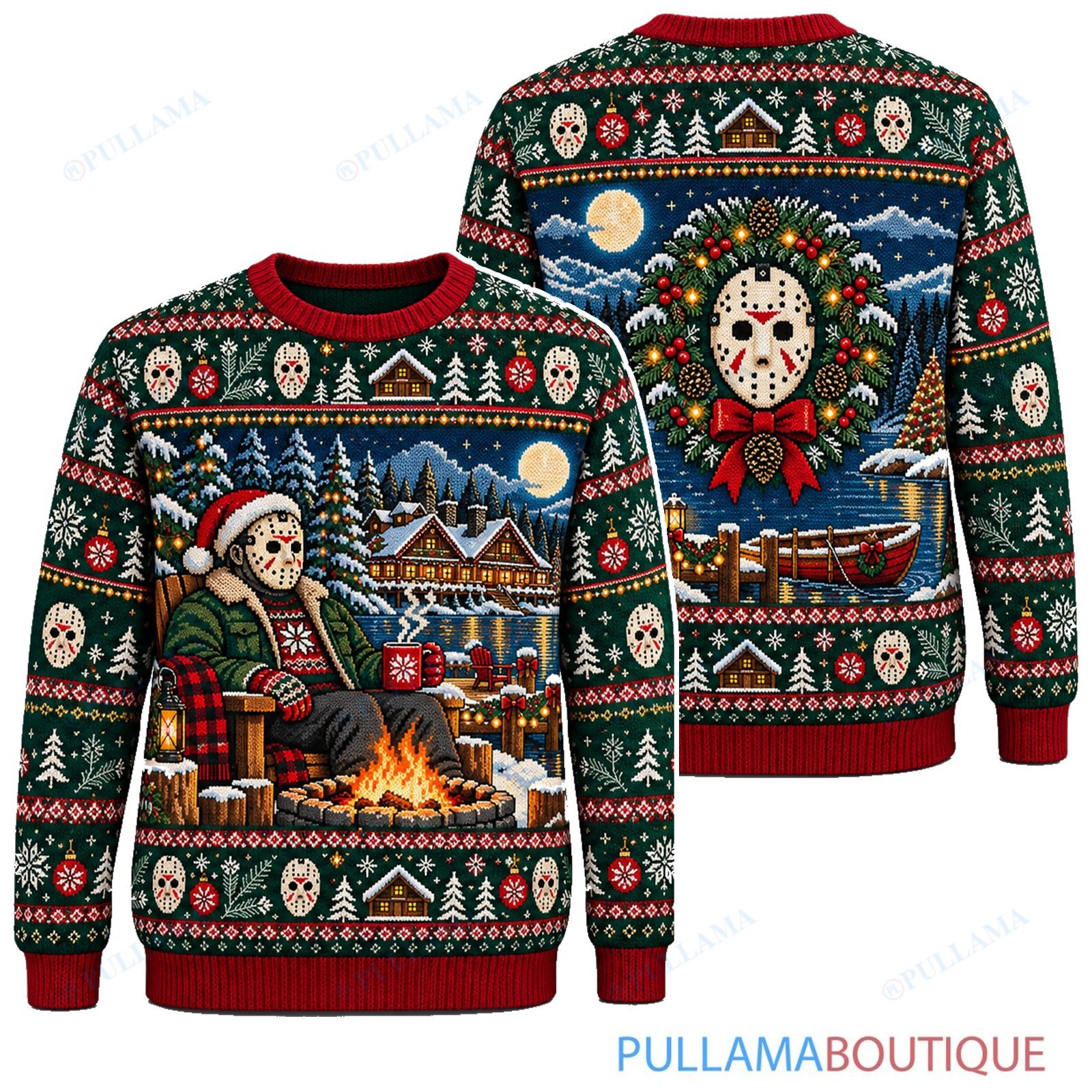 Jason Voorhees Crystal Lake Holiday Wreath ugly christmas sweater
