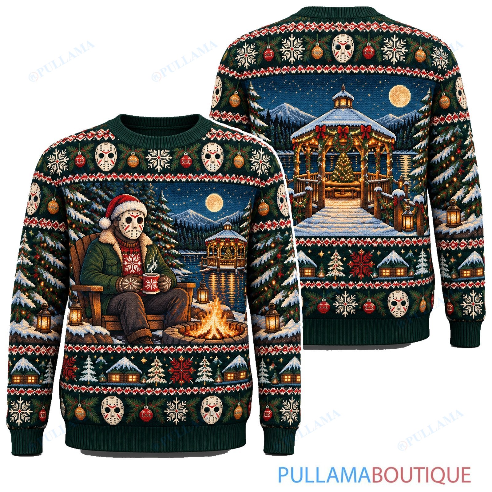 Jason Voorhees Holiday Lakeside Gazebo ugly christmas sweater