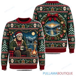 Jason Voorhees Lakeside Christmas Wreath ugly christmas sweater