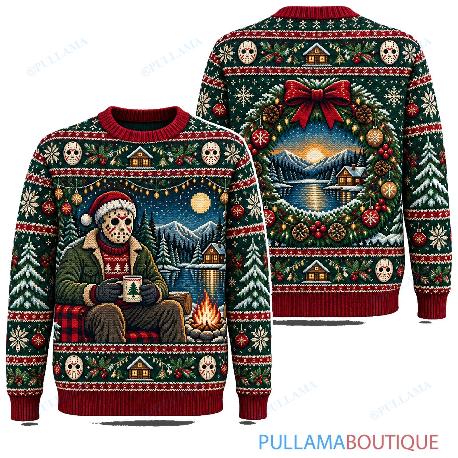 Jason Voorhees Lakeside Christmas Wreath ugly christmas sweater