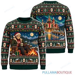 Jason Voorhees Christmas Castle by the Lake ugly christmas sweater