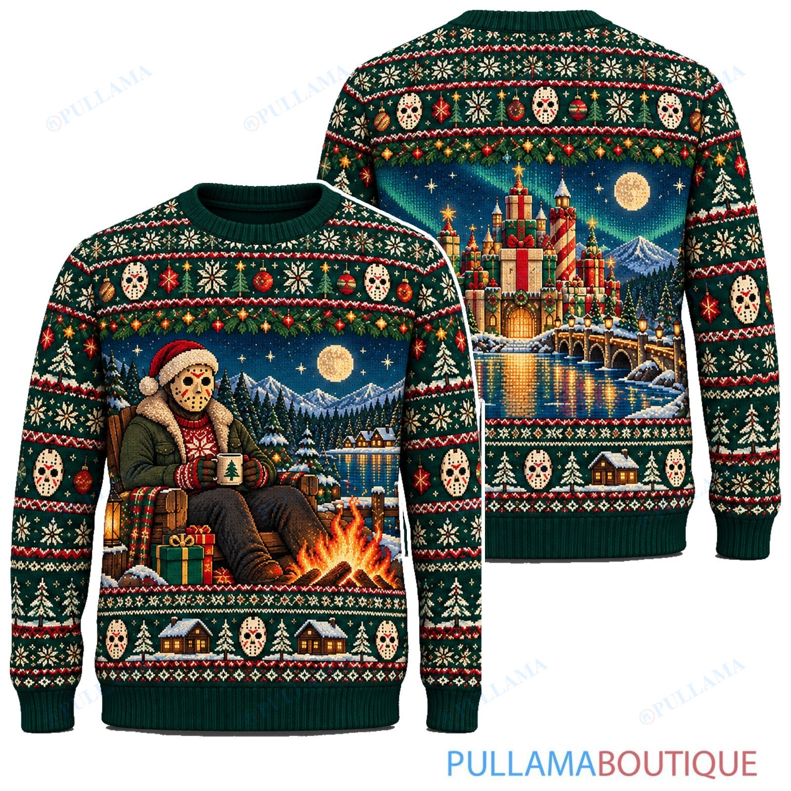 Jason Voorhees Christmas Castle by the Lake ugly christmas sweater