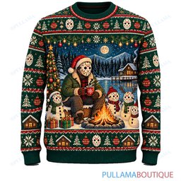 Jason Voorhees Snowman Campfire ugly christmas sweater