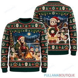Jason Voorhees Snowman Campfire ugly christmas sweater