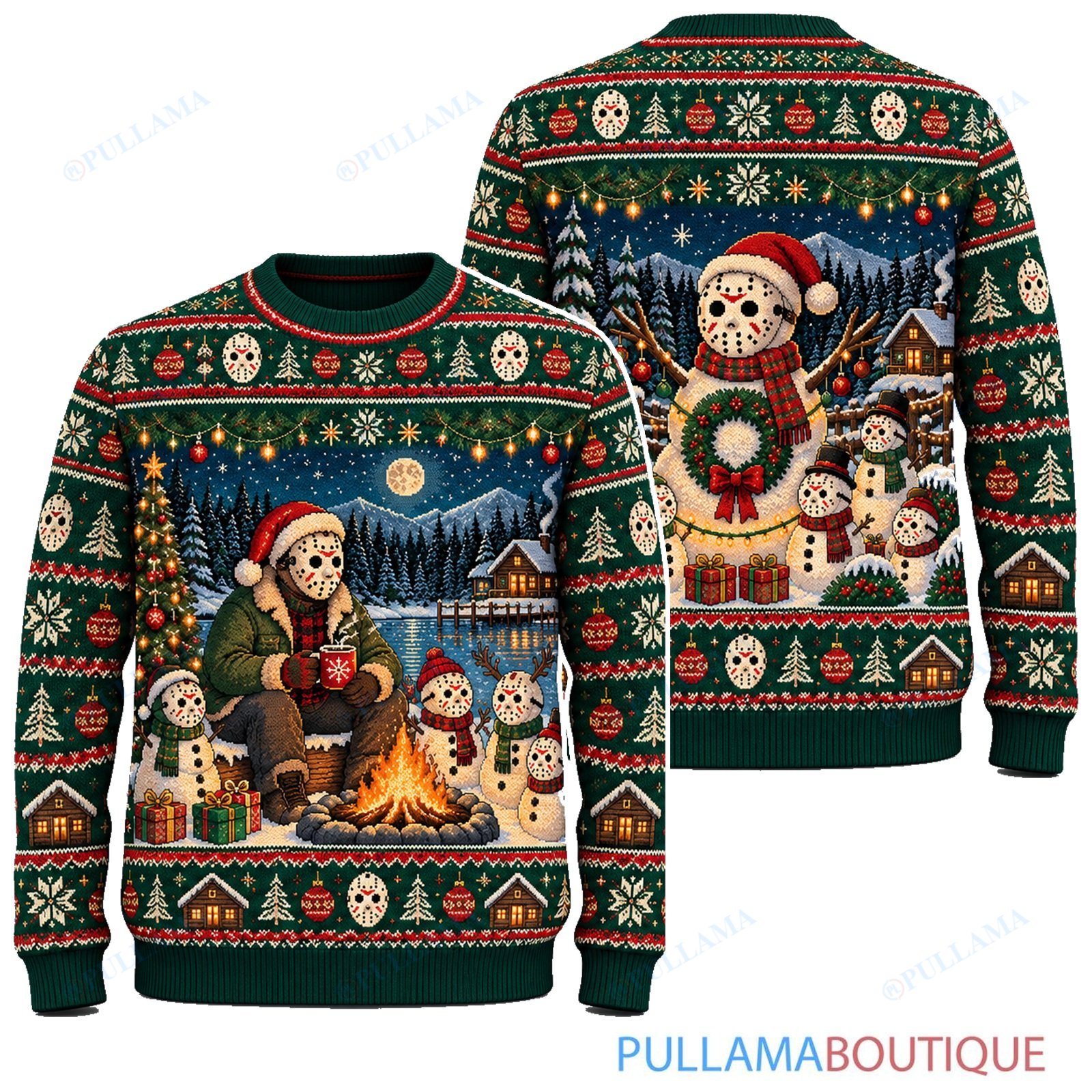 Jason Voorhees Snowman Campfire ugly christmas sweater
