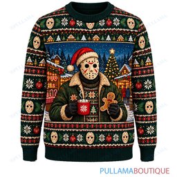 Jason Voorhees Gingerbread Campfire ugly christmas sweater