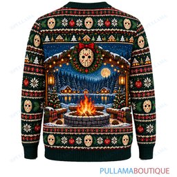 Jason Voorhees Gingerbread Campfire ugly christmas sweater