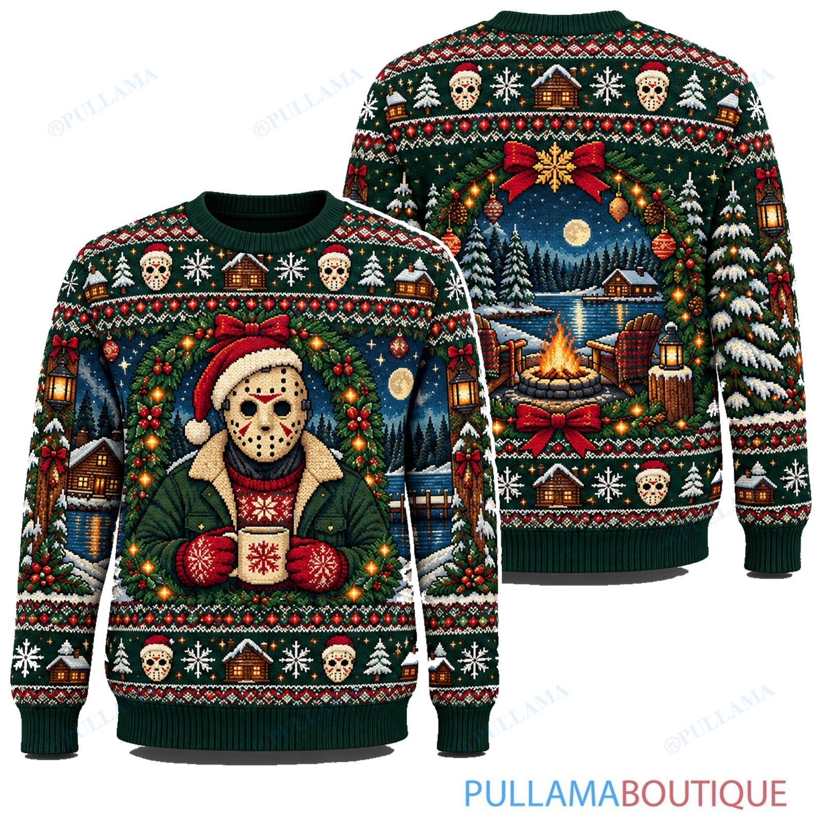 Jason Voorhees Snowy Christmas Lanterns ugly christmas sweater