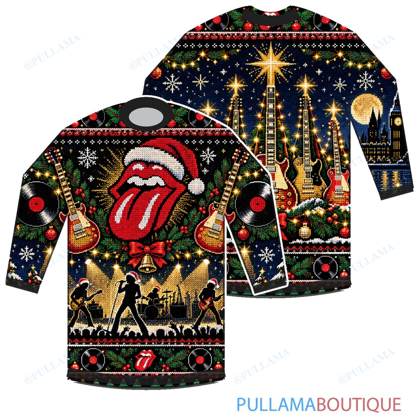 The Rolling Stones Christmas Guitar Tree ugly christmas sweater
