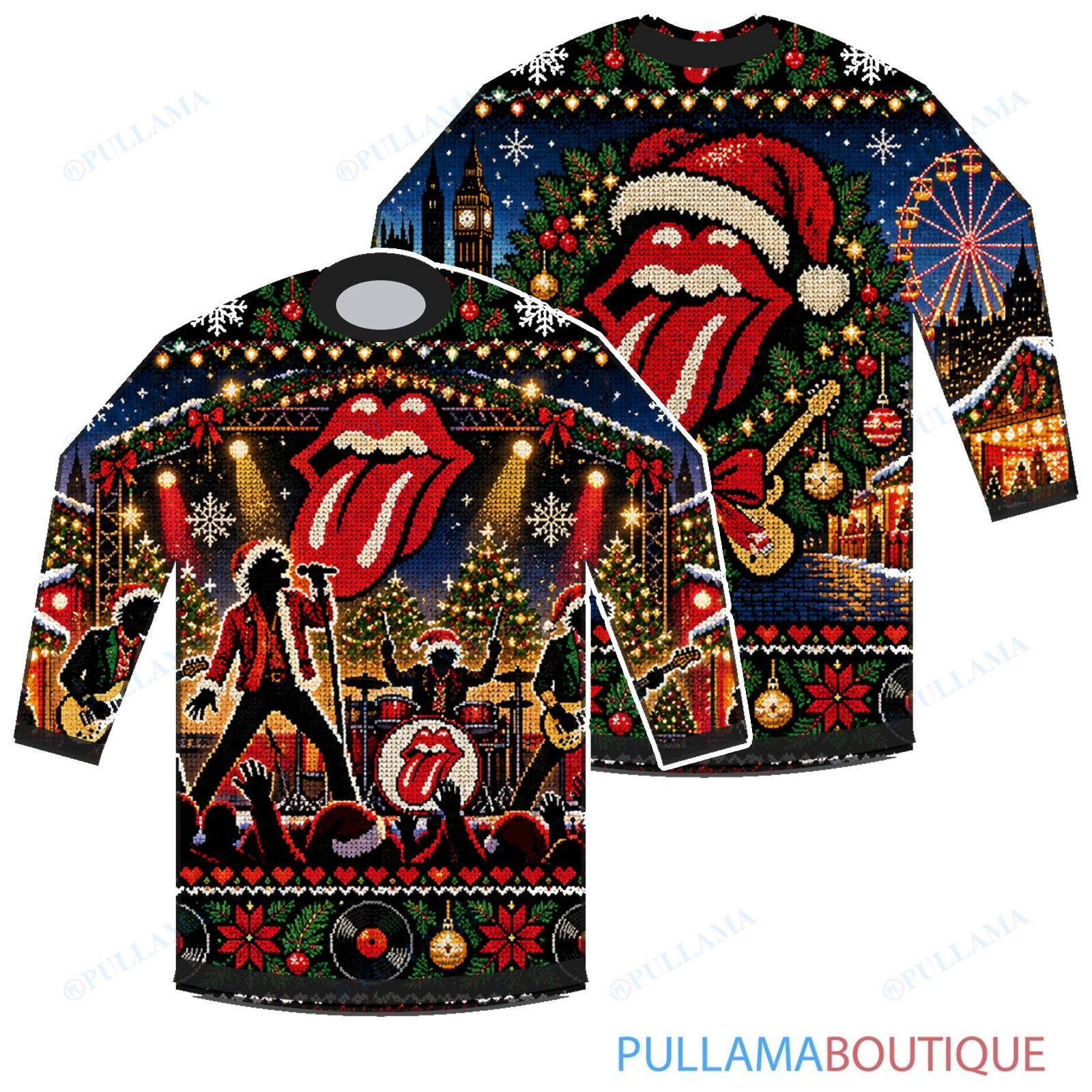 The Rolling Stones Christmas Music Festival ugly christmas sweater