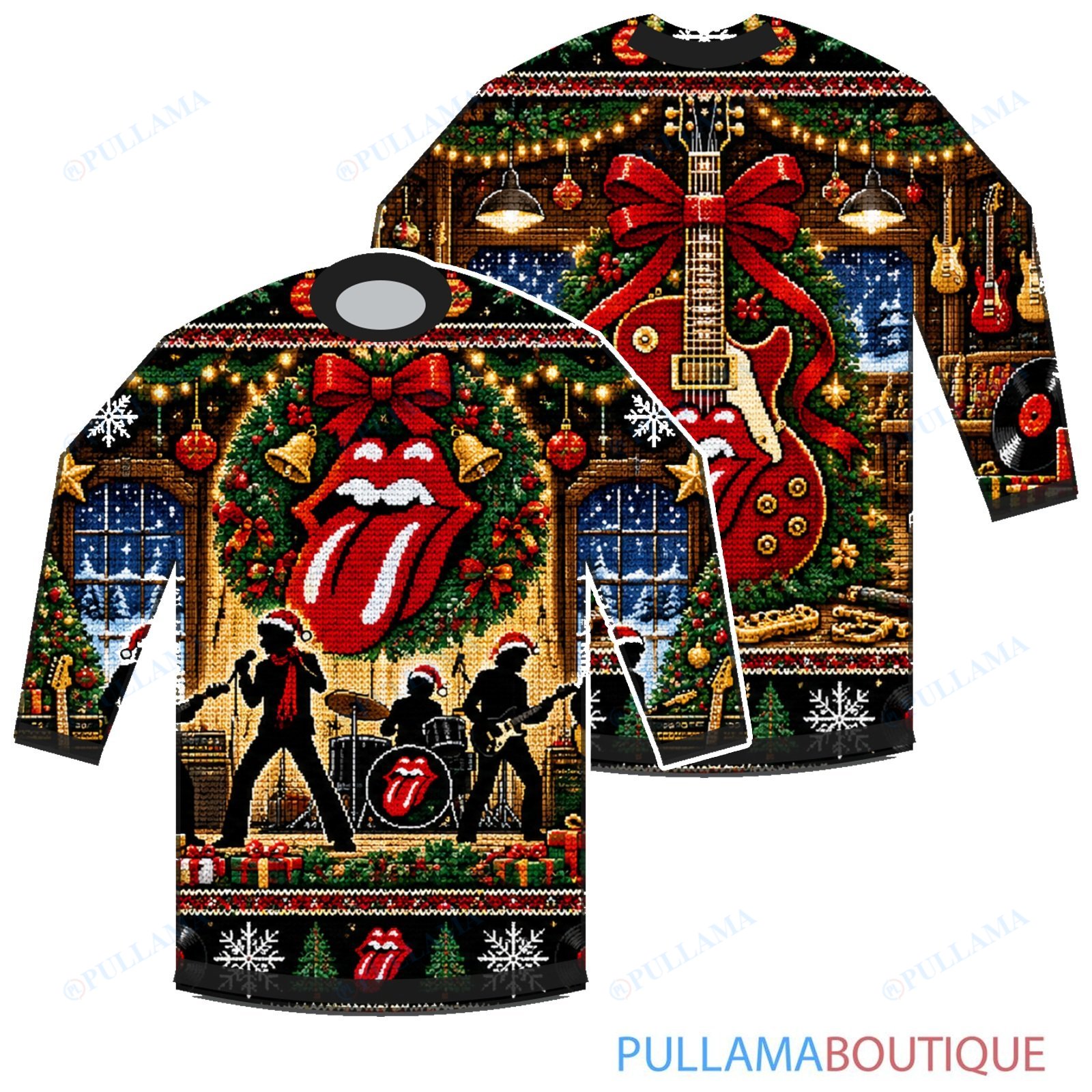 The Rolling Stones Christmas Guitar Lounge ugly christmas sweater