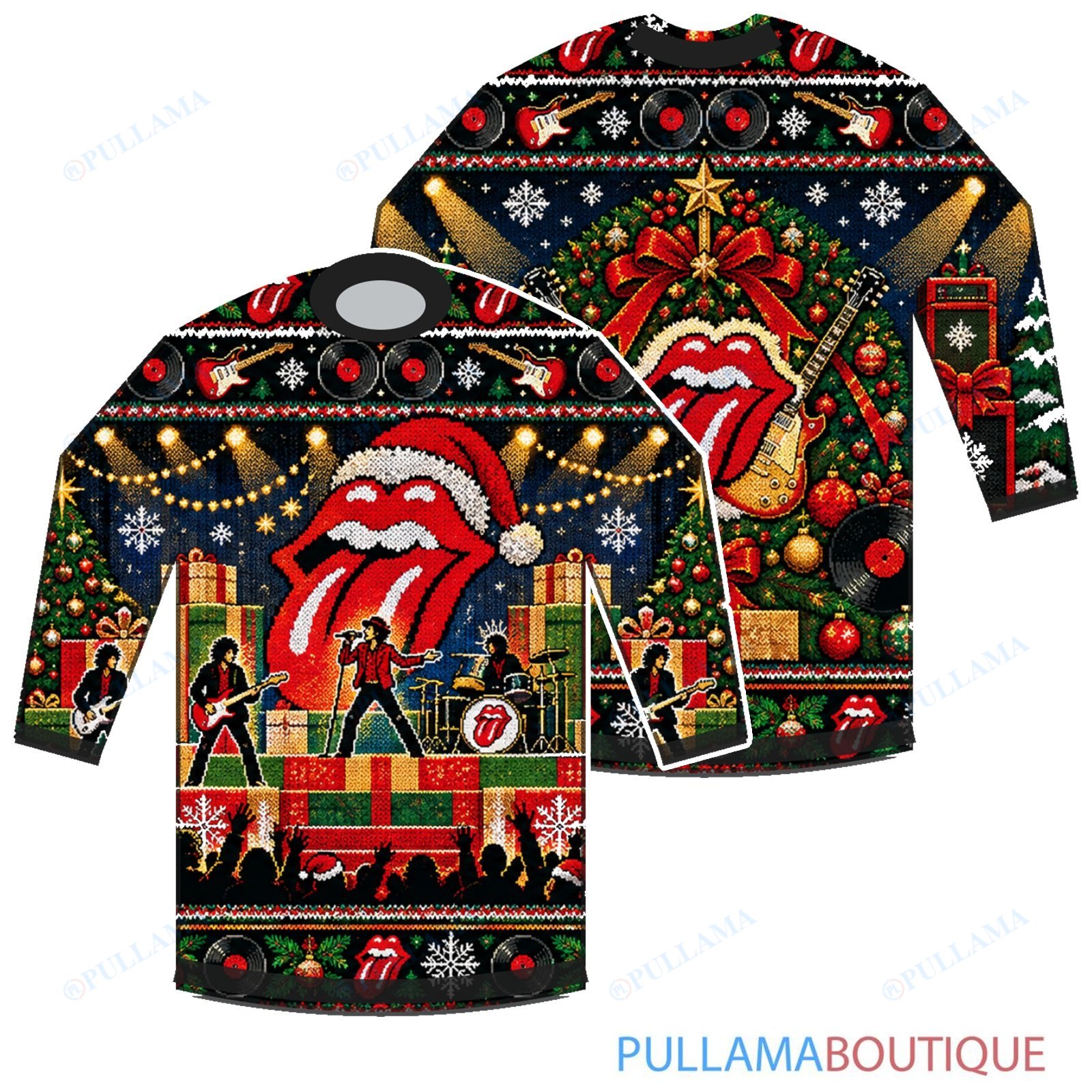 The Rolling Stones Holiday Gift Stage ugly christmas sweater
