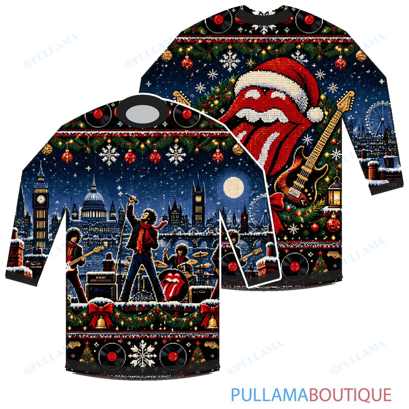 The Rolling Stones Snowy Christmas Wreath ugly christmas sweater