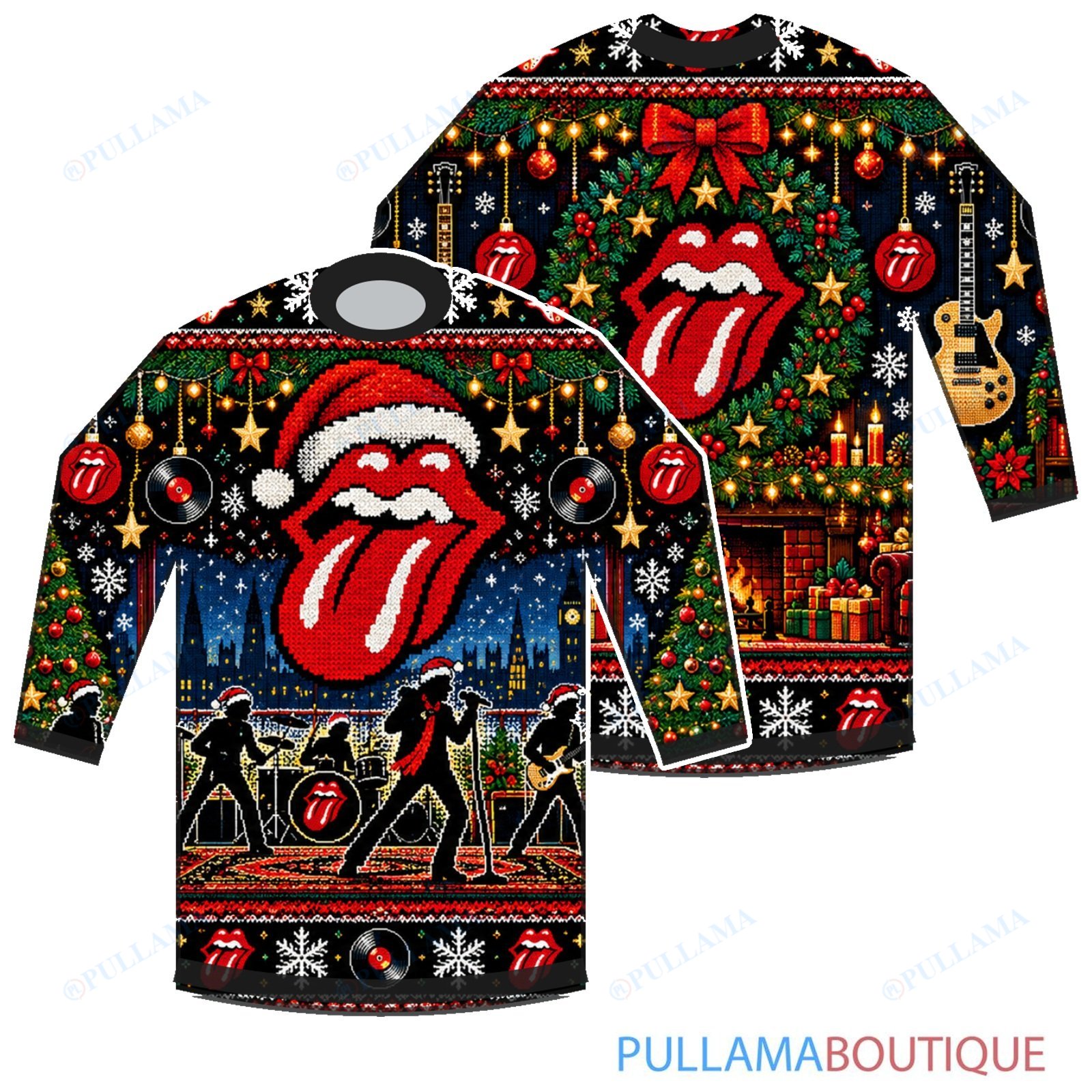 The Rolling Stones Fireplace Holiday Jam ugly christmas sweater