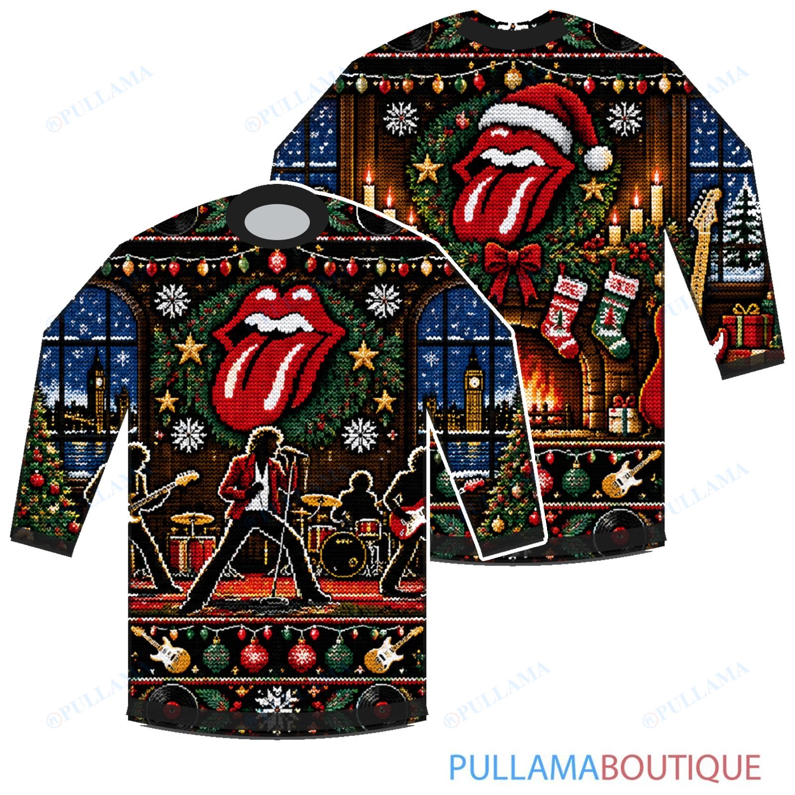The Rolling Stones Cozy Christmas Lounge ugly christmas sweater