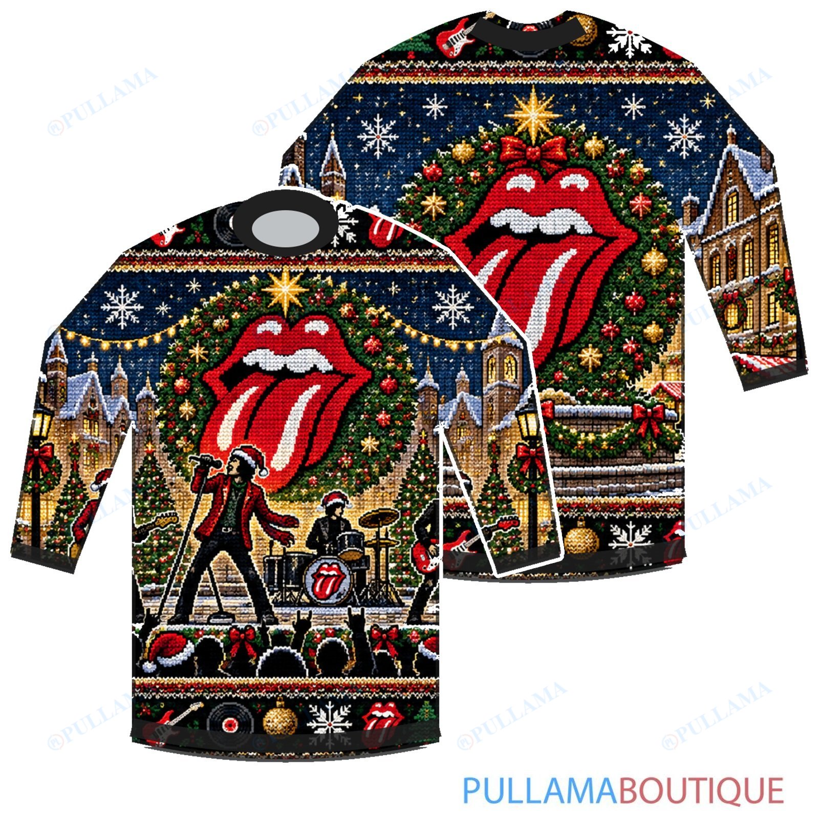 The Rolling Stones Christmas Market Stage ugly christmas sweater