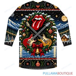 The Rolling Stones Winter Rock Guitar Wreath ugly christmas sweater