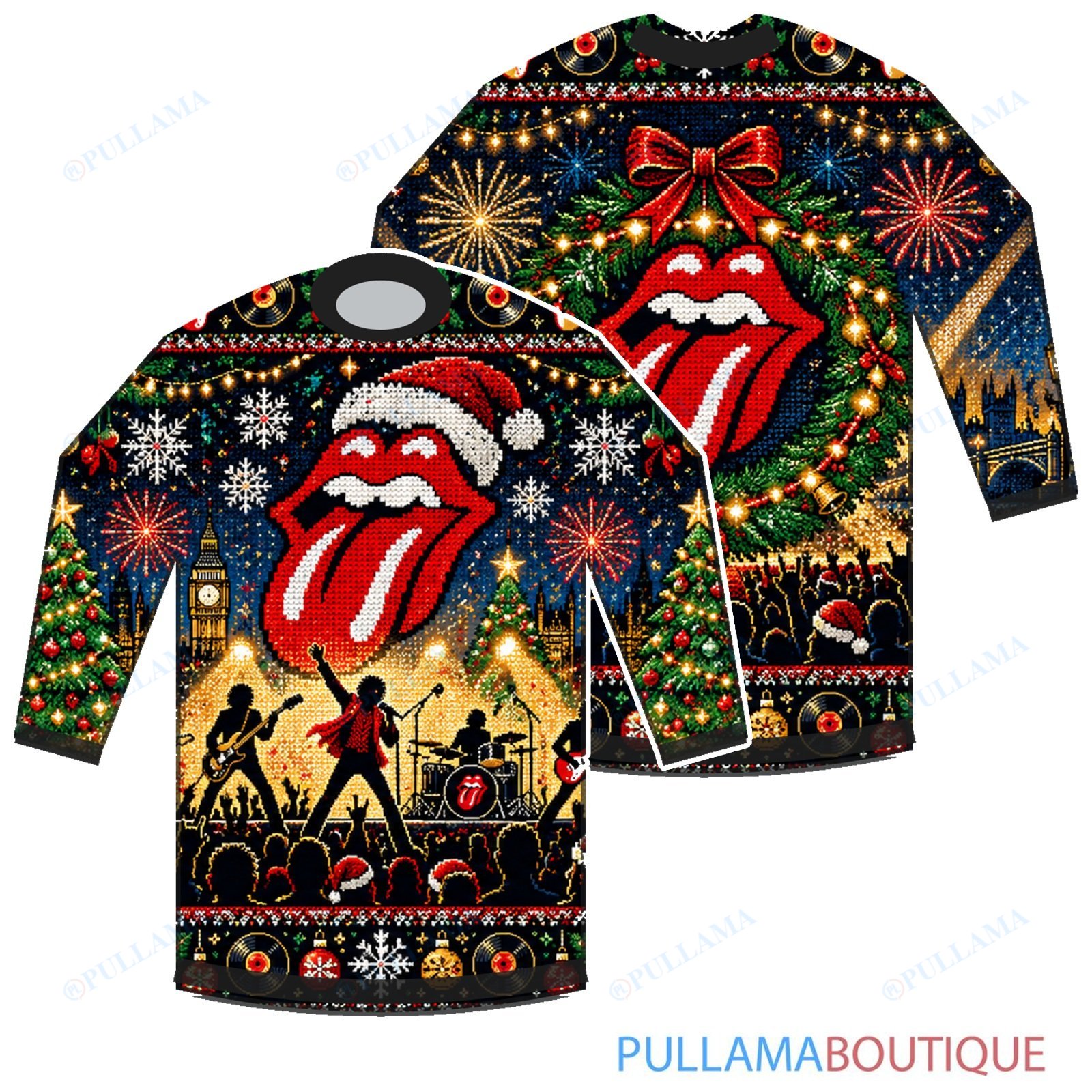 The Rolling Stones Christmas Fireworks Concert ugly christmas sweater