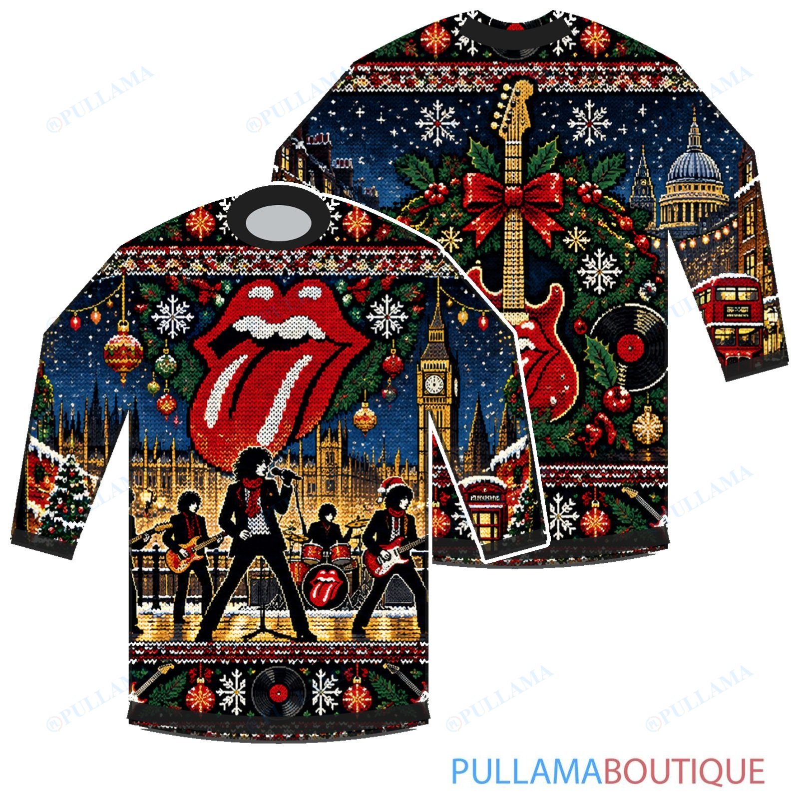 The Rolling Stones London Christmas Guitar Wreath ugly christmas sweater