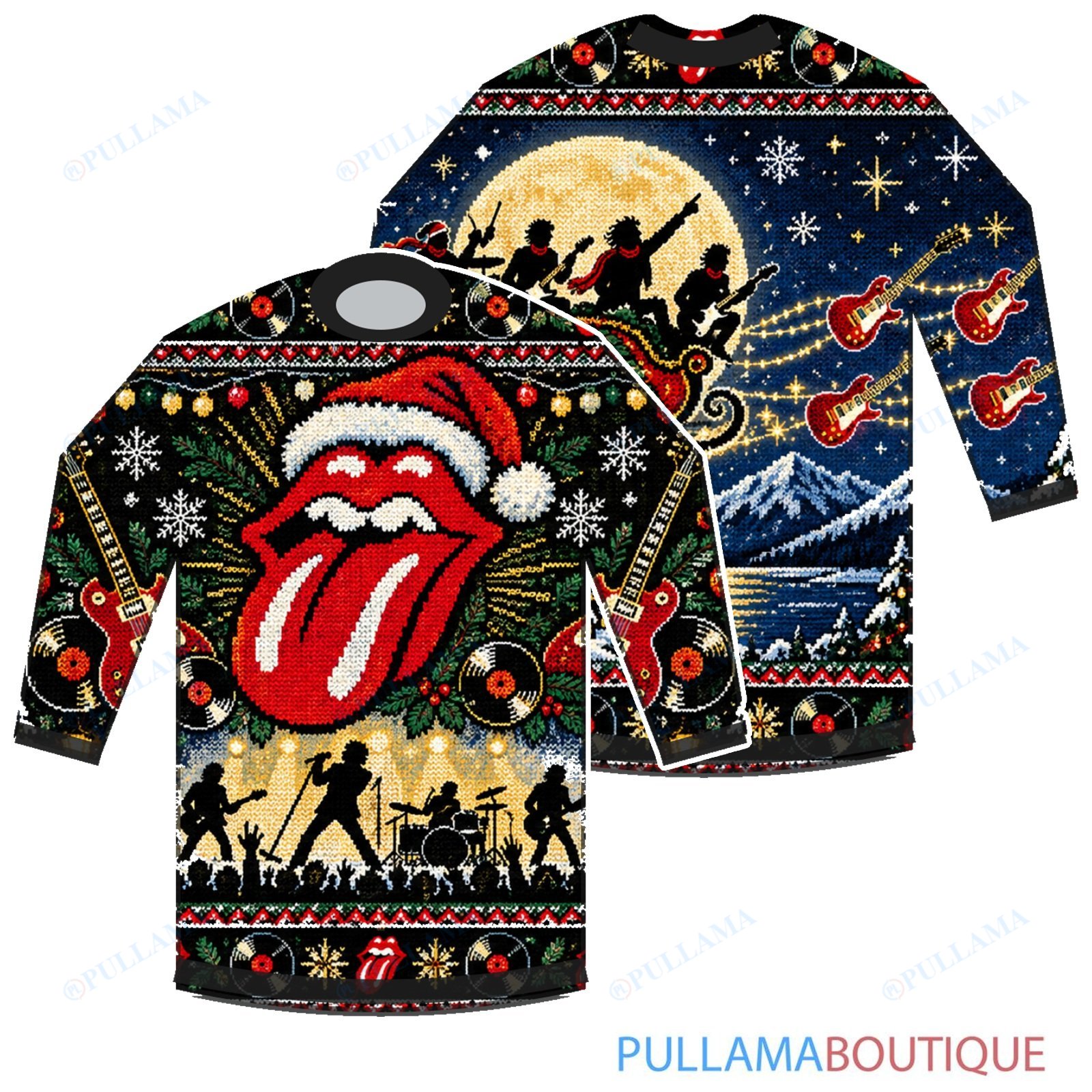 The Rolling Stones Santa Sleigh Rock ugly christmas sweater