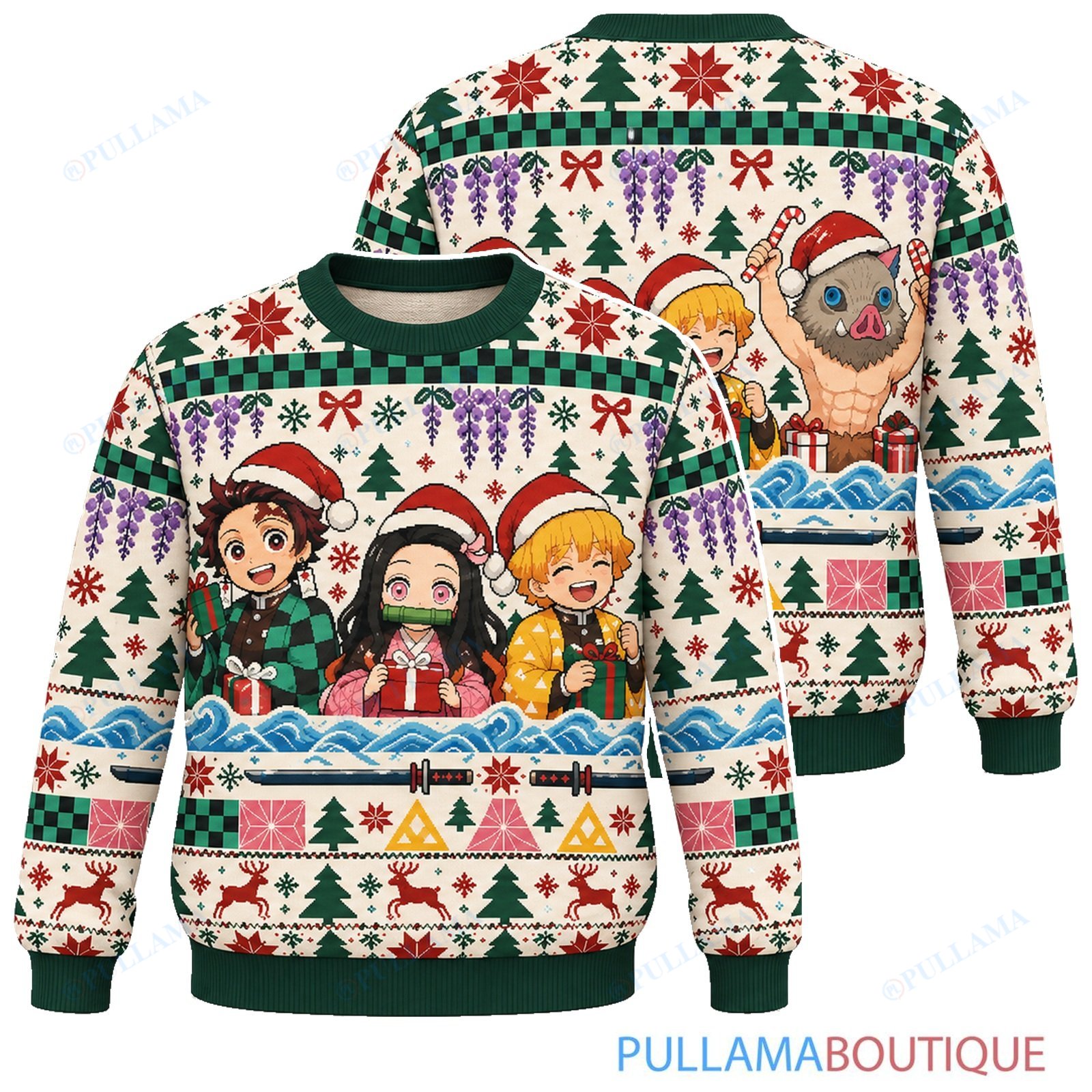 Demon Slayer Scandi Cream ugly christmas sweater