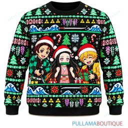 Demon Slayer Electric Green ugly christmas sweater