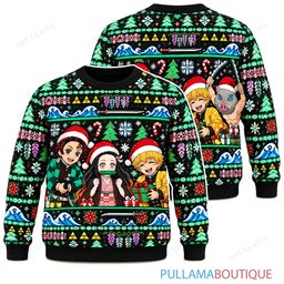 Demon Slayer Electric Green ugly christmas sweater